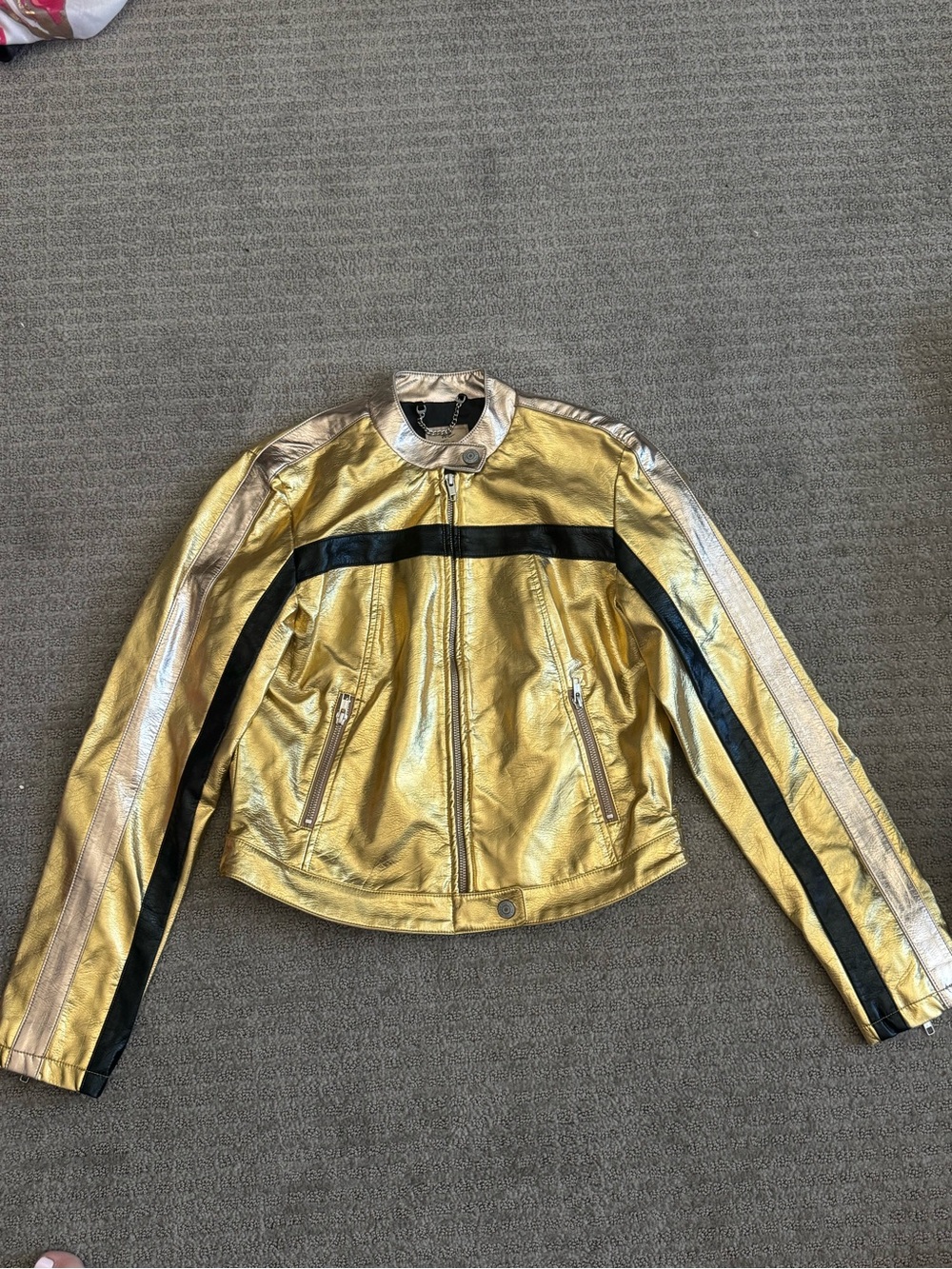 Free People Metallic Gold and Black Stripe Moto Jacket